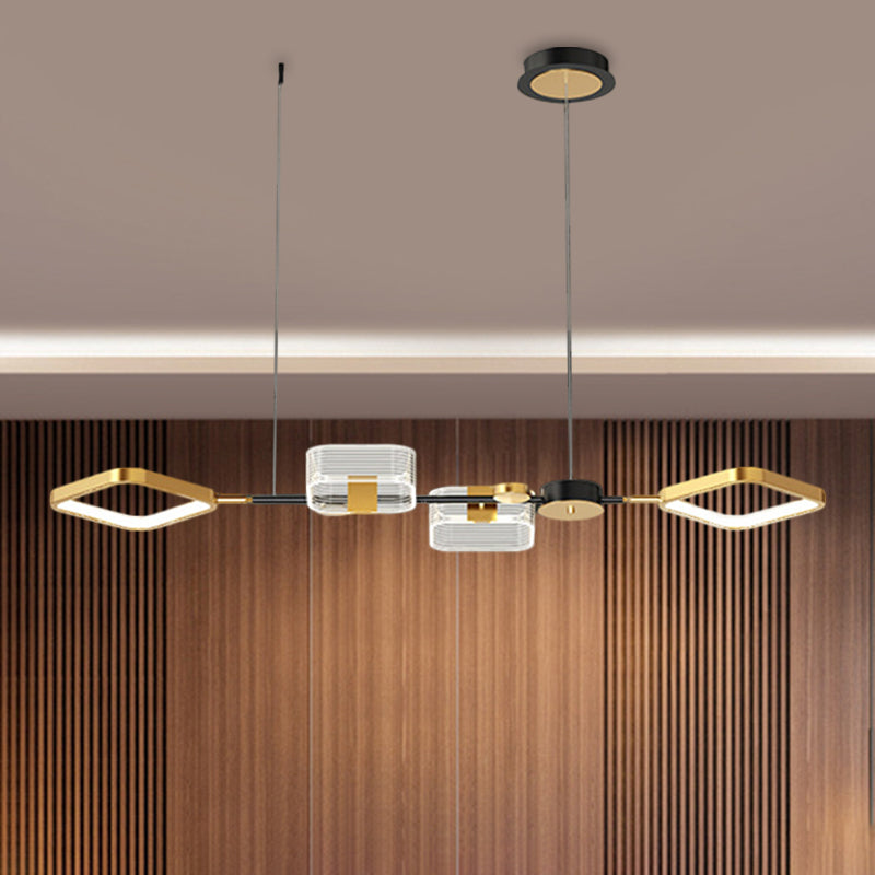 Simplicity LED Gold Ceiling Suspension Lamp for Restaurants, Square Metal Design