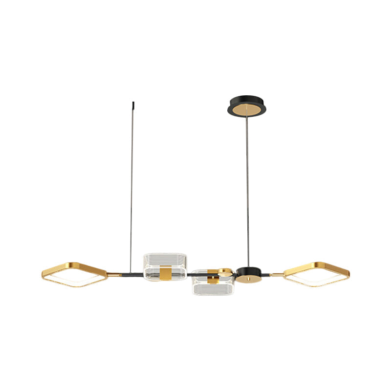 Simplicity LED Gold Ceiling Suspension Lamp for Restaurants, Square Metal Design