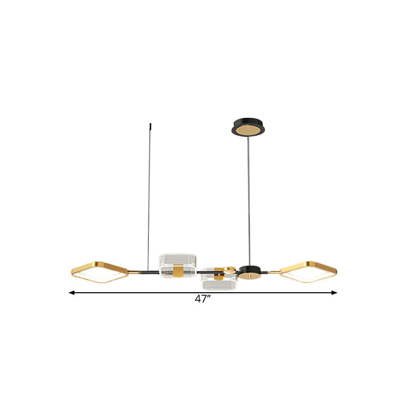 Simplicity LED Gold Ceiling Suspension Lamp for Restaurants, Square Metal Design