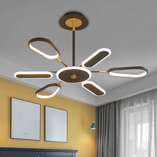 Minimalist Black Chandelier Lamp for Bedroom – 6/8 Bulbs, Ellipse Metallic Shade, Ceiling Light