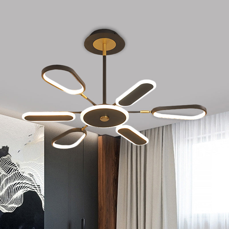 Minimalist Black Chandelier Ceiling Light With Ellipse Metallic Shade - 6/8 Bulb Bedroom Lamp