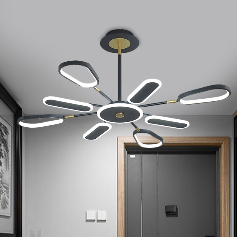 Minimalist Black Chandelier Lamp for Bedroom – 6/8 Bulbs, Ellipse Metallic Shade, Ceiling Light
