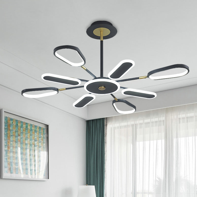 Minimalist Black Chandelier Lamp for Bedroom – 6/8 Bulbs, Ellipse Metallic Shade, Ceiling Light