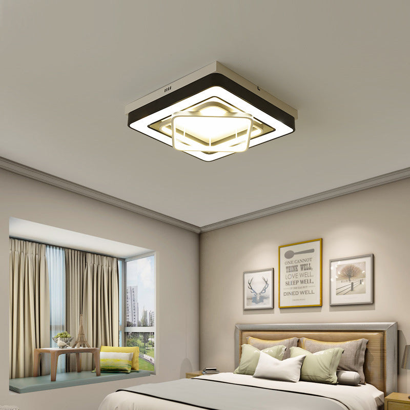 Black Metallic Square Flush Mount LED Ceiling Lamp for Stylish Modern Bedroom Lighting