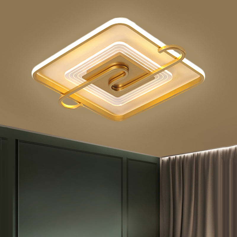 16.5"/20.5" Gold Metal LED Square Parlor Flushmount: Contemporary Close to Ceiling Lamp with Warm/White Light