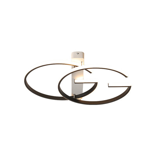Minimalist Dual G-Shape Metal Led Ceiling Light In Warm/White Black Finish 18/21.5 Wide