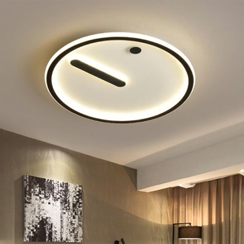 Modern LED Circle Flush Mount Metallic Ceiling Light in Black & White, 12"/16"/19.5" Wide, Warm/White Illumination