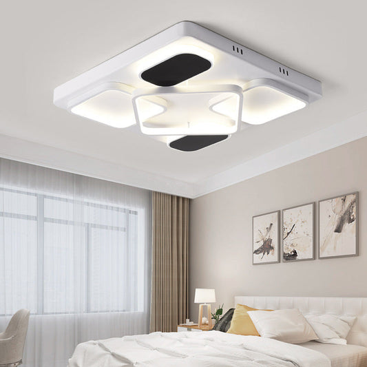 Modern Minimalist Square Flush Ceiling Light in Black – Acrylic Shade, LED, 21.5"/27.5" Width, Perfect for Bedroom