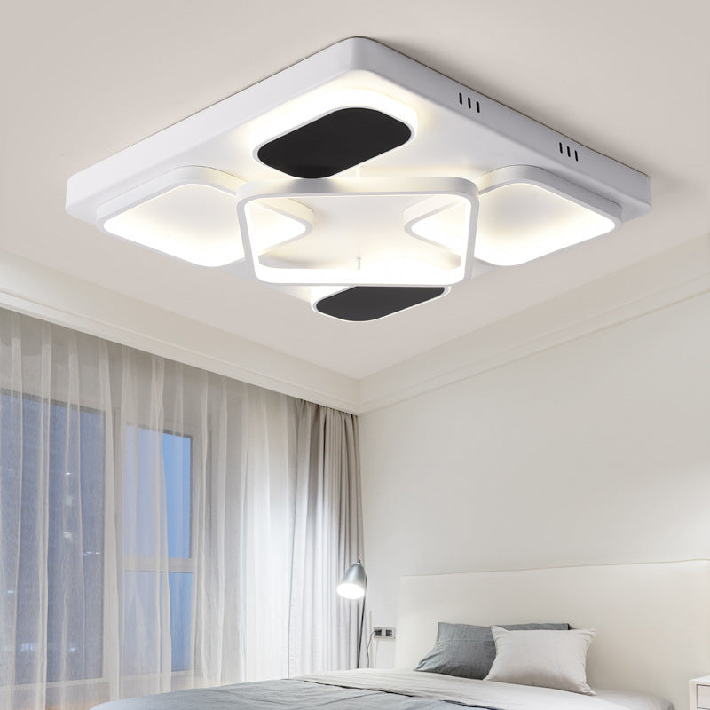 Modern Minimalist Square Flush Ceiling Light in Black – Acrylic Shade, LED, 21.5"/27.5" Width, Perfect for Bedroom