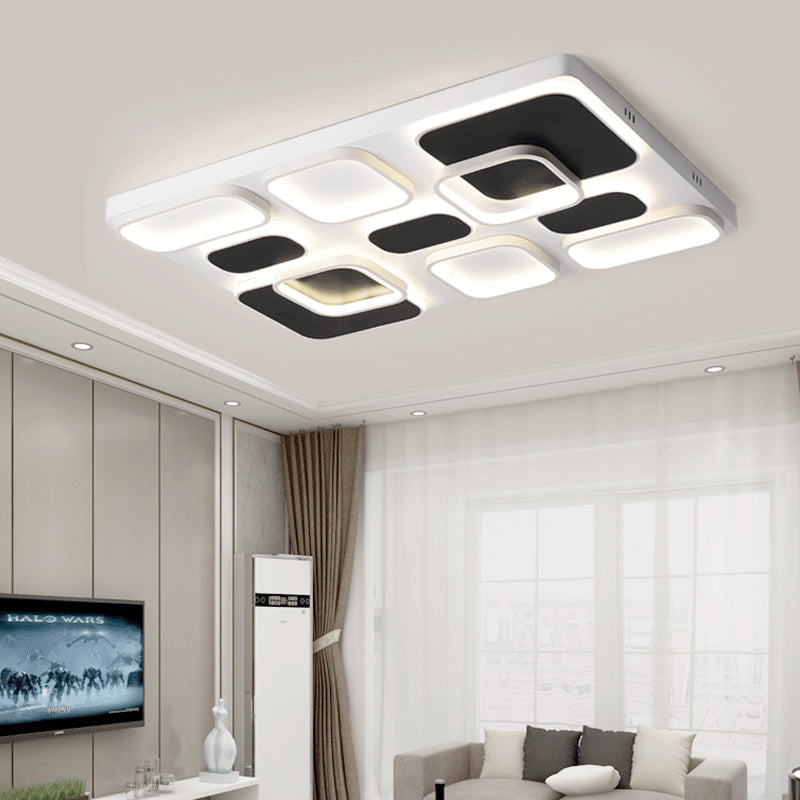 Modern Minimalist Square Flush Ceiling Light in Black – Acrylic Shade, LED, 21.5"/27.5" Width, Perfect for Bedroom