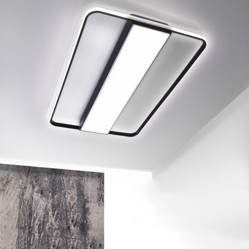 Nordic LED Rectangular Ceiling Light with Acrylic Shade - White/Black Flush Mount for Bedroom (29.5"/36"/41" Wide)