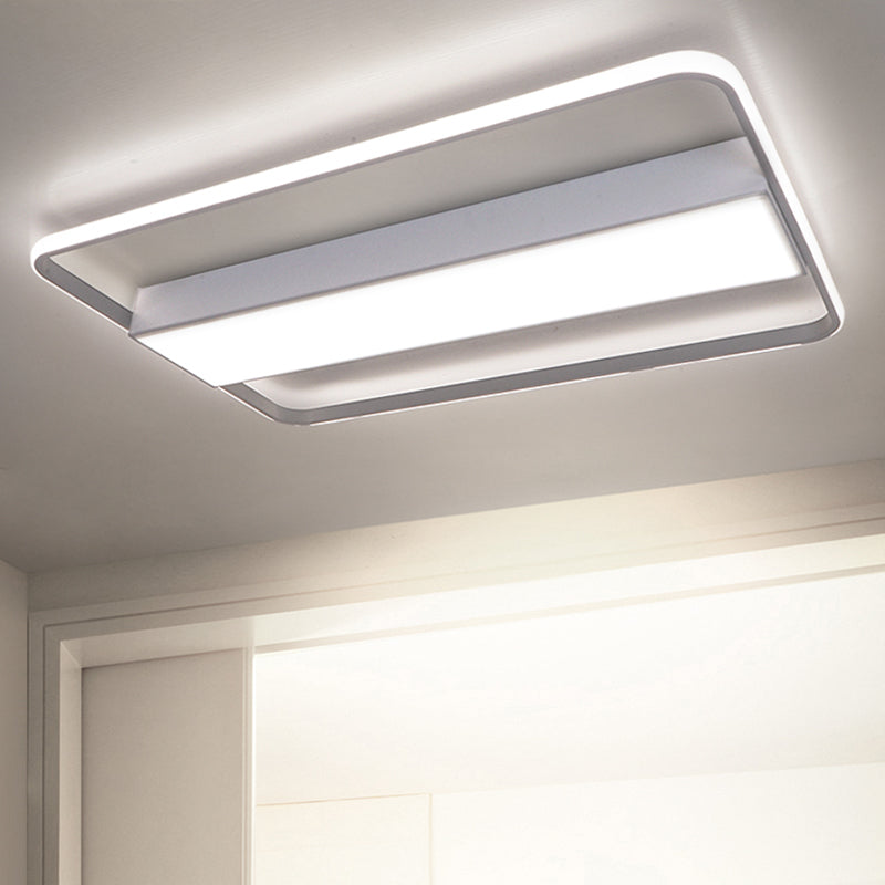 Nordic LED Rectangular Ceiling Light with Acrylic Shade - White/Black Flush Mount for Bedroom (29.5"/36"/41" Wide)