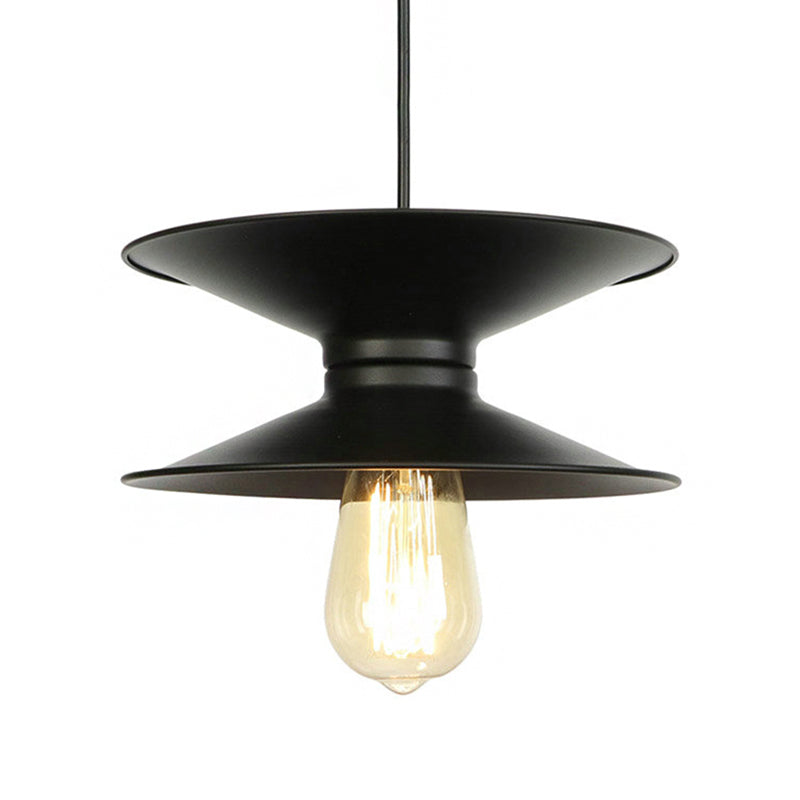 Plafonnier rétro à double cône en métal - Luminaire élégant à 1 lampe pour salle à manger en noir et blanc
