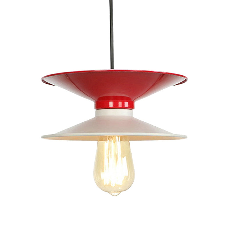 Plafonnier rétro à double cône en métal - Luminaire élégant à 1 lampe pour salle à manger en noir et blanc