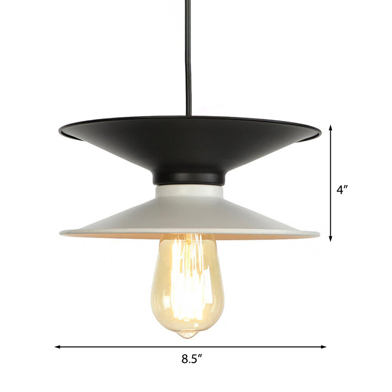 Plafonnier rétro à double cône en métal - Luminaire élégant à 1 lampe pour salle à manger en noir et blanc