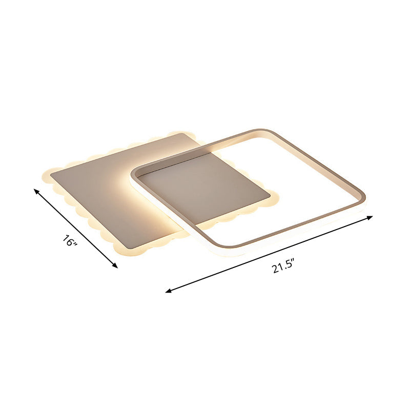Modern Square Acrylic LED Flush Ceiling Light Fixture in White/Brown with Warm/White/Natural Light