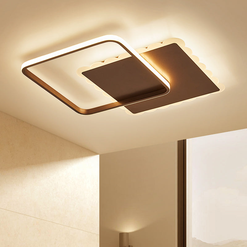 Modern Square Acrylic LED Flush Ceiling Light Fixture in White/Brown with Warm/White/Natural Light