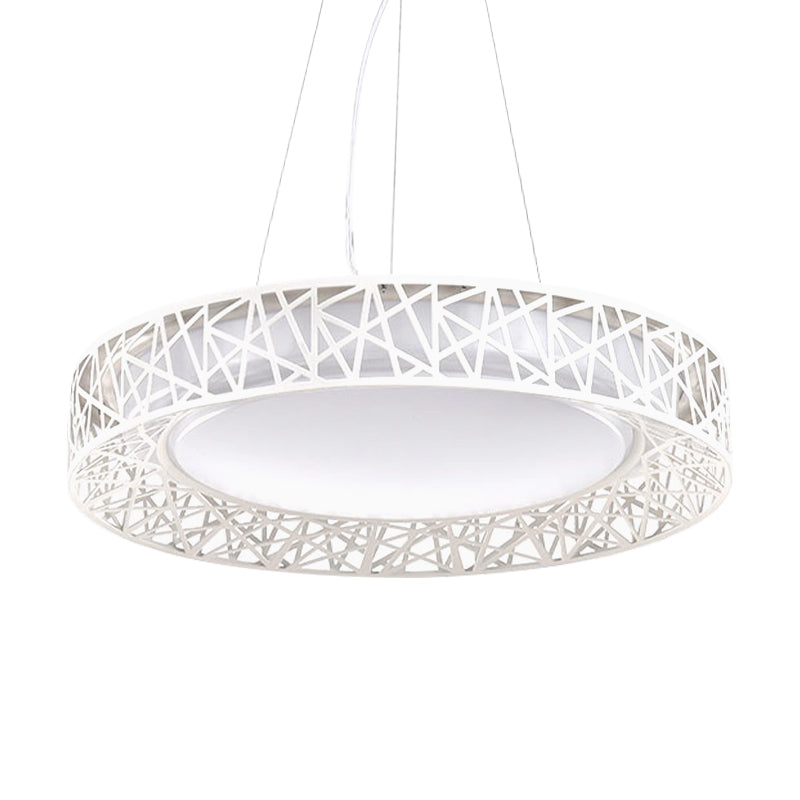 Nordic Metal LED Drum Pendant Light with Hollow Design, 12"/15"/19" Wide, in White/Warm/Natural Light
