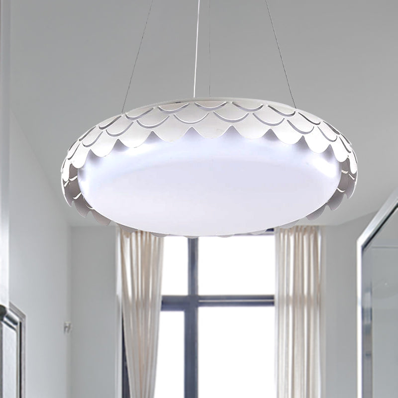 Contemporary Metal LED Fish Scale Pendant Lamp Kit – White/Gold, Warm/White/Natural Light, 19"/23" Wide