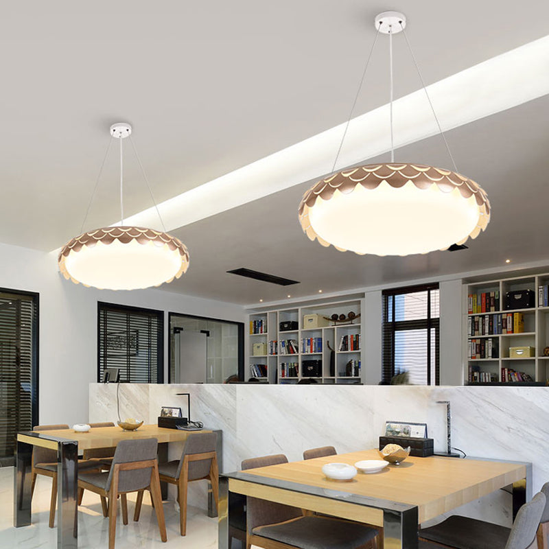 Contemporary Metal LED Fish Scale Pendant Lamp Kit – White/Gold, Warm/White/Natural Light, 19"/23" Wide