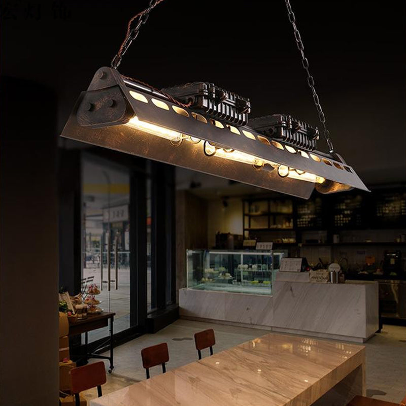 Metallic Train Chandelier With 3 Bulbs - Industrial Creative Hanging Light For Cottage Décor In Rust