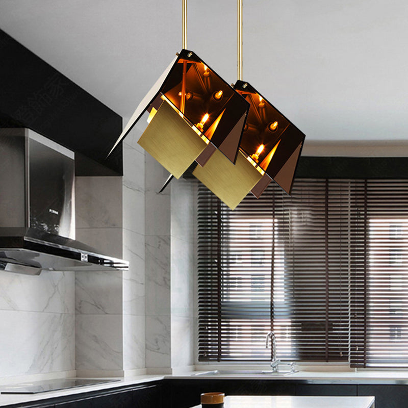 Modern Amber Glass Origami Pendant Light With 3 Led Lights For Kitchen Ceiling