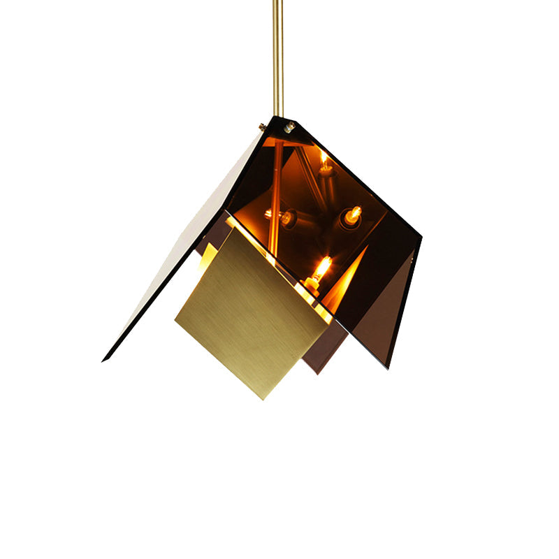 Modern Amber Glass Origami Pendant Light With 3 Led Lights For Kitchen Ceiling