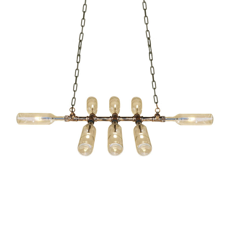 Blue/Amber Vintage Style Glass Bottle Chandelier Pendant Light With 8 Heads For Stairway