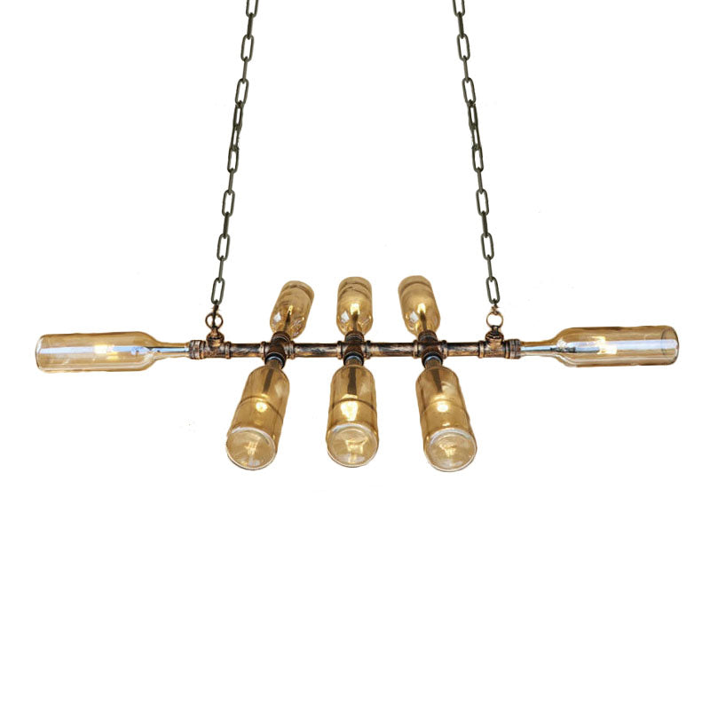 Lustre en forme de bouteille en verre de style vintage bleu/ambre avec tuyau - 8 têtes - Idéal pour les escaliers