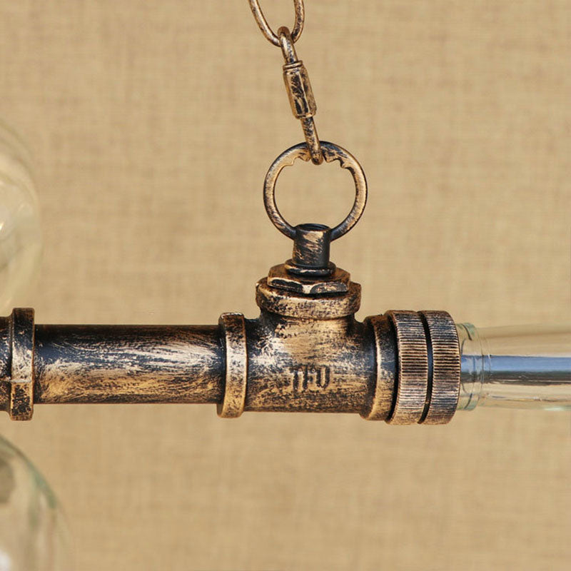 Lustre en forme de bouteille en verre de style vintage bleu/ambre avec tuyau - 8 têtes - Idéal pour les escaliers