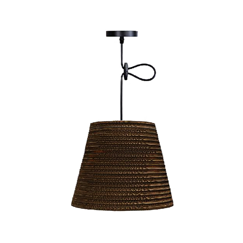 Corrugated Paper Hanging Lamp - Asian Style With High Waist Brown Shade Restaurant Pendant Light