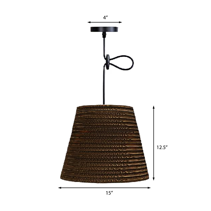 Corrugated Paper Hanging Lamp - Asian Style With High Waist Brown Shade Restaurant Pendant Light