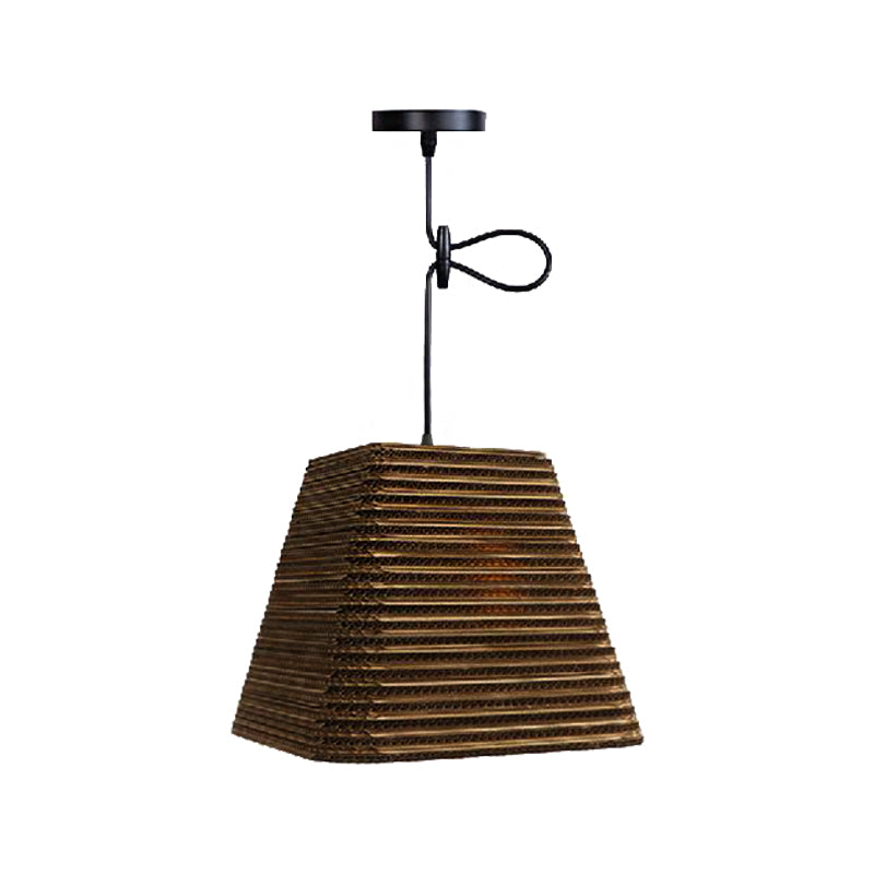 Corrugated Paper Hanging Lamp - Asian Style With High Waist Brown Shade Restaurant Pendant Light