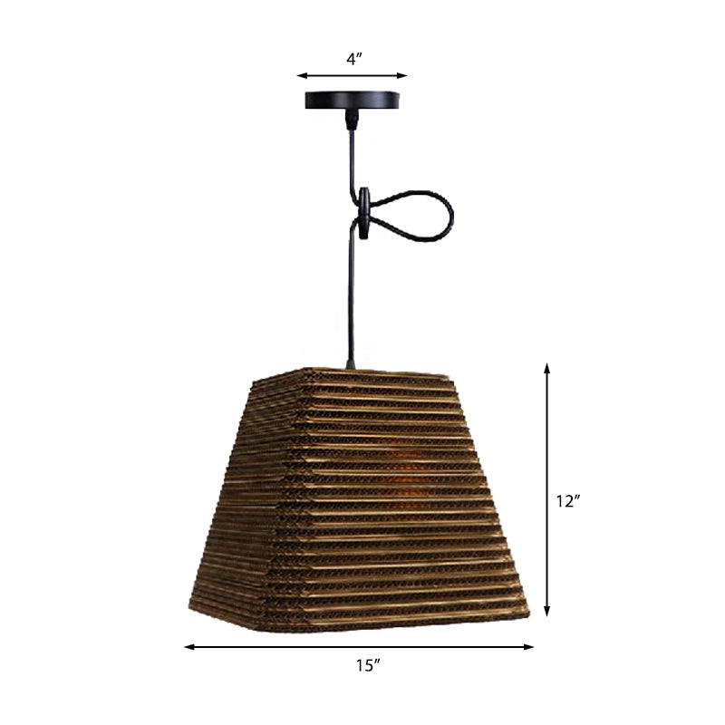 Corrugated Paper Hanging Lamp - Asian Style with Brown High Waist Shade - Restaurant Pendant Light