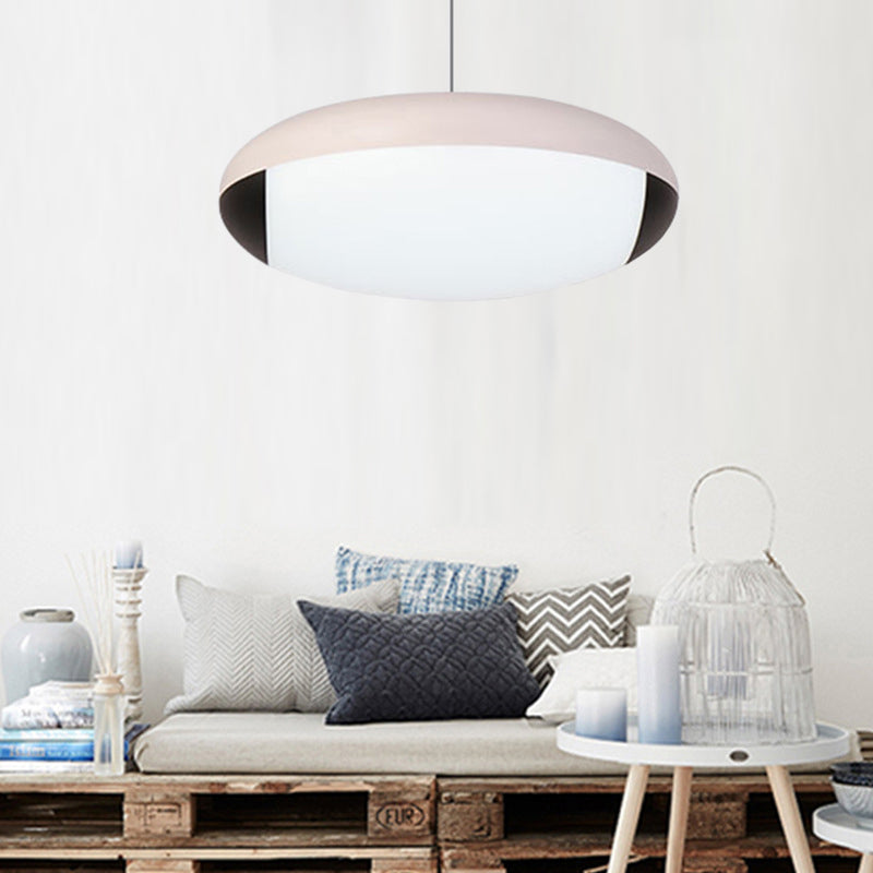 White Simplicity Led Pendant Ceiling Light For Dining Room - Elliptical Metal Fixture