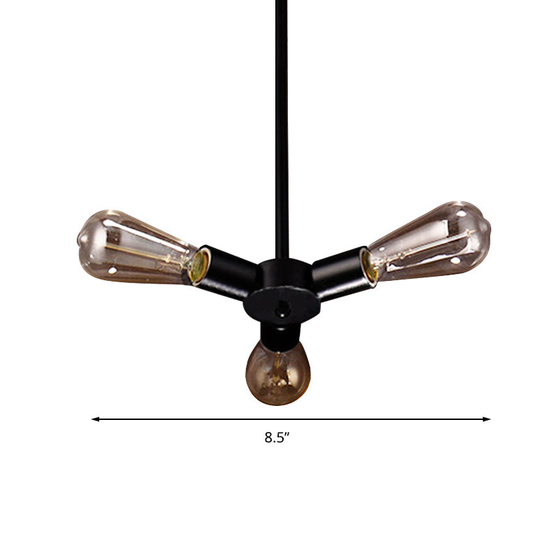 Vintage Black Finish Metal Bare Bulb Chandelier with Hanging Rod - 3/4/5 Lights for Bar