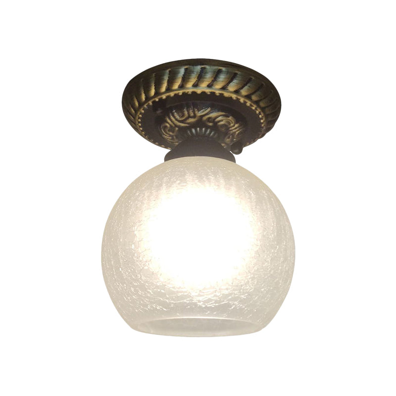 Rustic Style Opal Crackle Glass Ceiling Lamp 1-Light Flush Mount, Brown, 6"/7"/8" Sphere Design