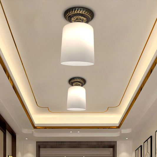 Farmhouse Bronze Flush Mount Ceiling Light with Milky Glass