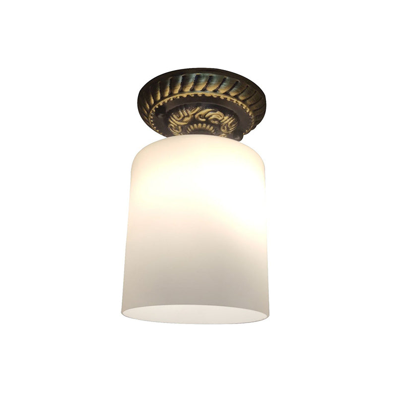 Farmhouse Bronze Flush Mount Ceiling Light with Milky Glass