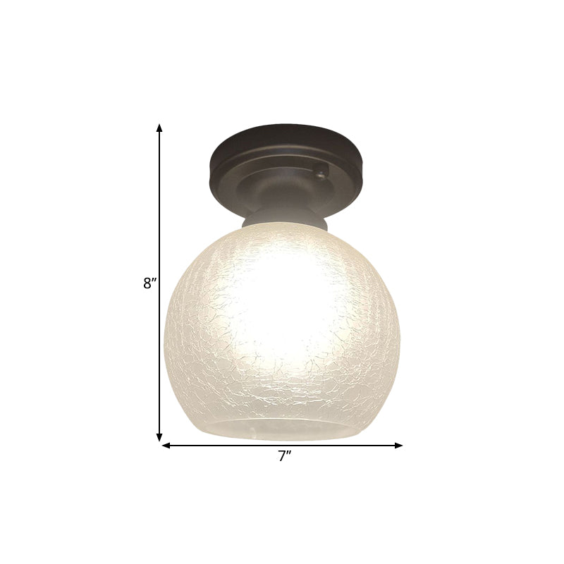 Rustic Flush Mount Ceiling Light with Textured Glass, Single Bulb, Black Finish, 6"/7"/8" Wide