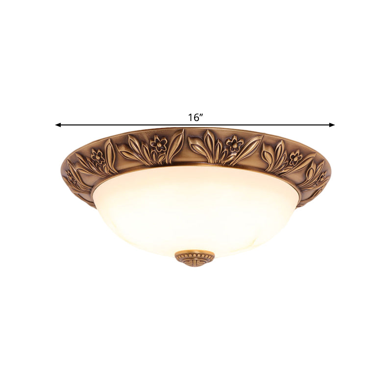 Antiqued Brass Flush Mount Bowl Light Fixture with Multiple Head Options, 12"/16"/21.5" Width