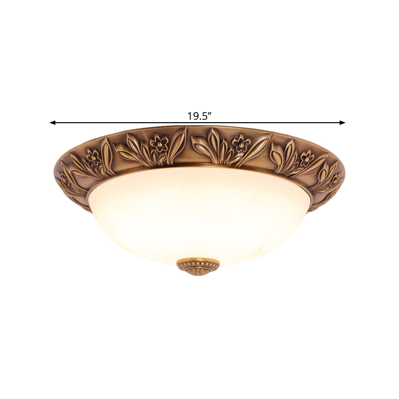 Antiqued Brass Flush Mount Bowl Light Fixture with Multiple Head Options, 12"/16"/21.5" Width