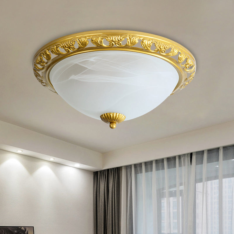 Vintage Dome Glass Flush Mount Ceiling Light Fixture - 2 Bulbs, Brass/Bronze/Copper Finish, 12.5"/15" Width Ideal for Bedroom