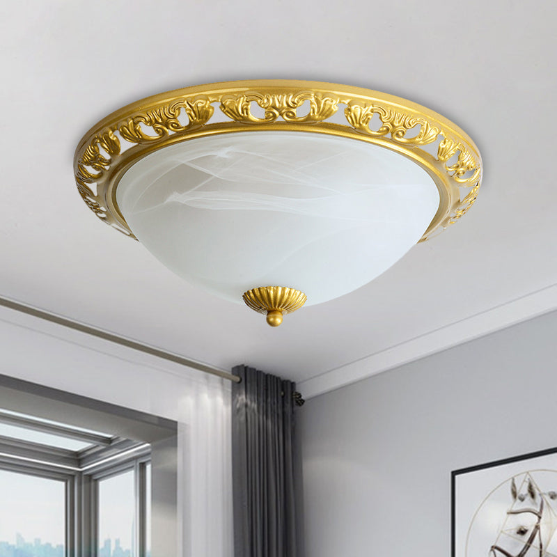 Vintage Dome Glass Flush Mount Ceiling Light Fixture - 2 Bulbs, Brass/Bronze/Copper Finish, 12.5"/15" Width Ideal for Bedroom