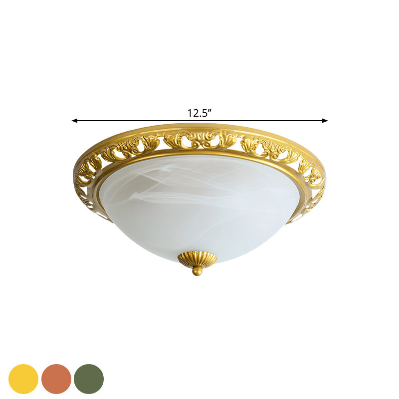 Vintage Dome Glass Flush Mount Ceiling Light Fixture - 2 Bulbs, Brass/Bronze/Copper Finish, 12.5"/15" Width Ideal for Bedroom