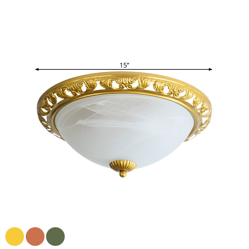 Vintage Dome Glass Flush Mount Ceiling Light Fixture - 2 Bulbs, Brass/Bronze/Copper Finish, 12.5"/15" Width Ideal for Bedroom