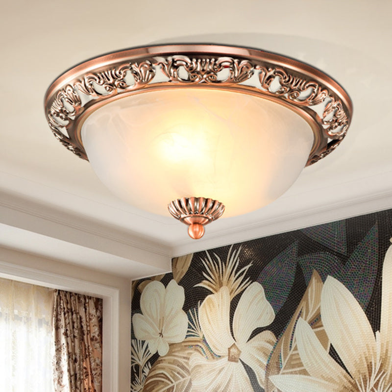 Vintage Dome Glass Flush Mount Ceiling Light Fixture - 2 Bulbs, Brass/Bronze/Copper Finish, 12.5"/15" Width Ideal for Bedroom