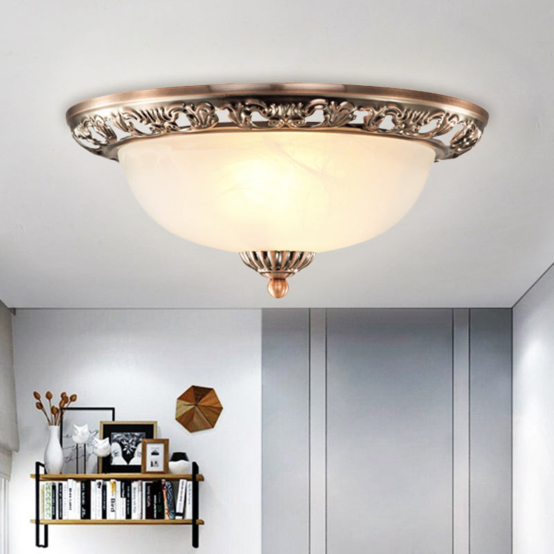 Vintage Dome Glass Flush Mount Ceiling Light Fixture - 2 Bulbs, Brass/Bronze/Copper Finish, 12.5"/15" Width Ideal for Bedroom