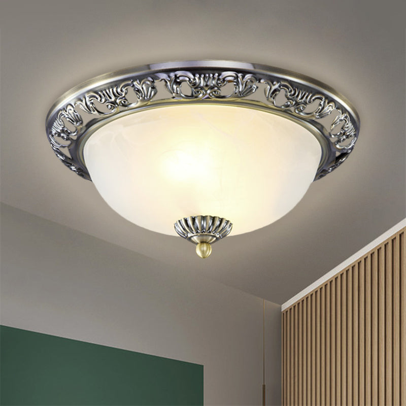Vintage Dome Glass Flush Mount Ceiling Light Fixture - 2 Bulbs, Brass/Bronze/Copper Finish, 12.5"/15" Width Ideal for Bedroom