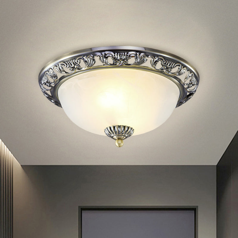 Vintage Dome Glass Flush Mount Ceiling Light Fixture - 2 Bulbs, Brass/Bronze/Copper Finish, 12.5"/15" Width Ideal for Bedroom